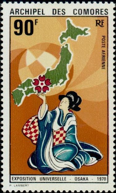 Expo 70 World Exposition in Osaka: Map of Japan and Traditional Attire